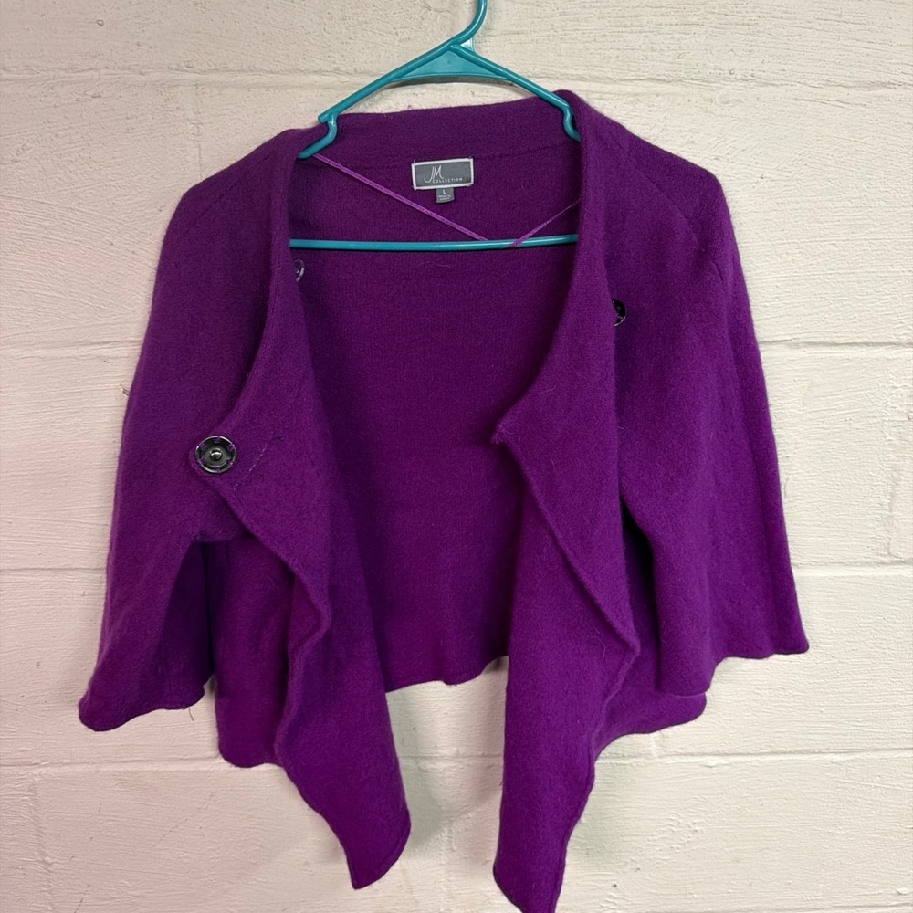 JM Collection Purple vintage chic Draped Open Front Cardigan Sweater Womens L
